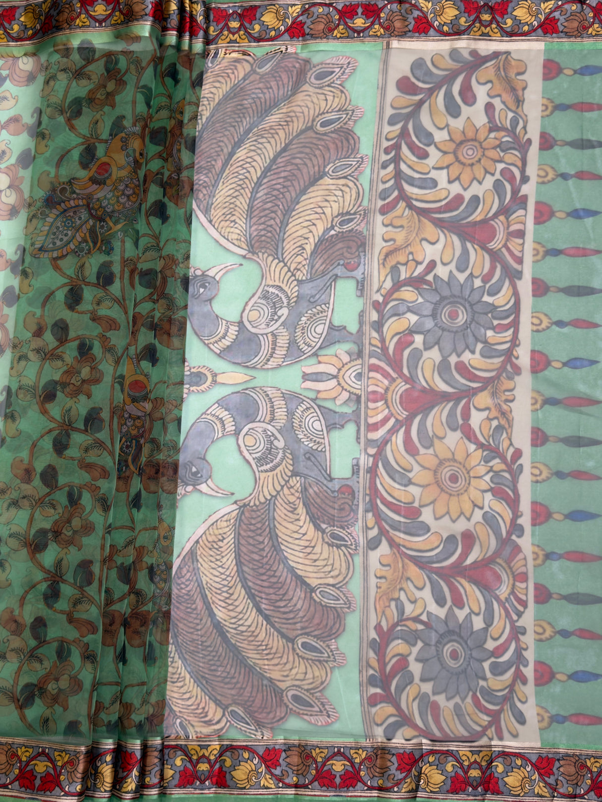 MIMOSA Green Saree Saree — pallu and zari work detail