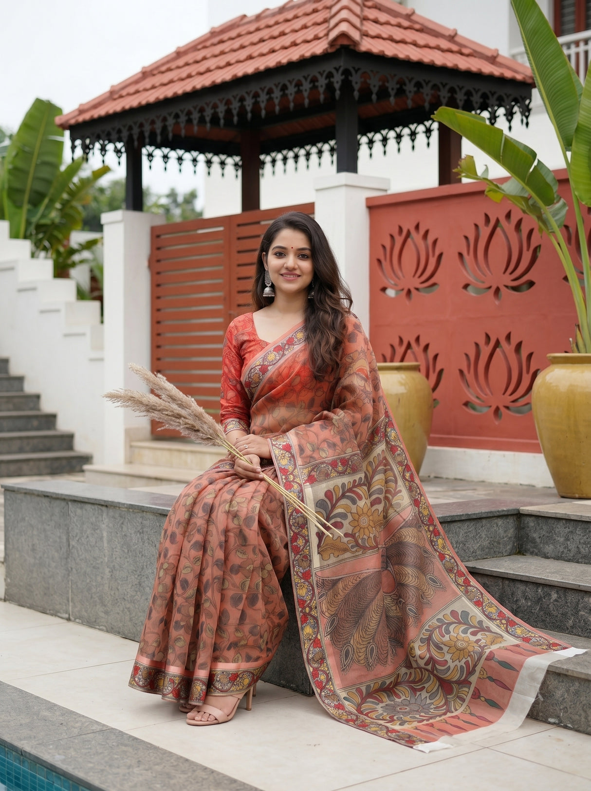 MIMOSA Peach Saree Saree — pose 8 styling detail