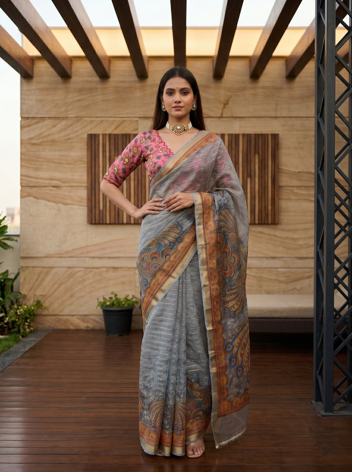 MIMOSA Grey Saree Saree — pose 4 styling detail