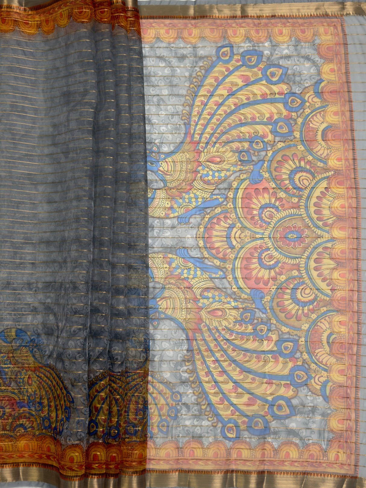 MIMOSA Grey Saree Saree — pallu and zari work detail