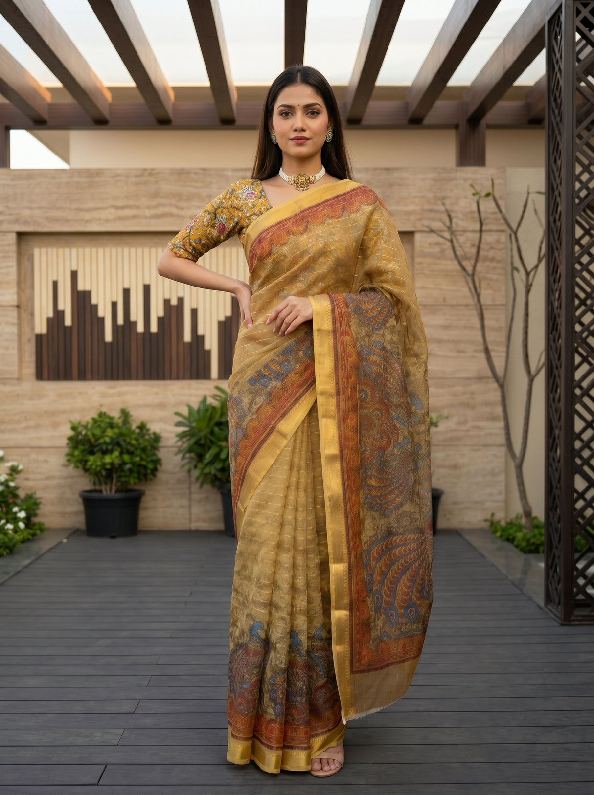 MIMOSA Mustard Saree Saree — pose 4 styling detail