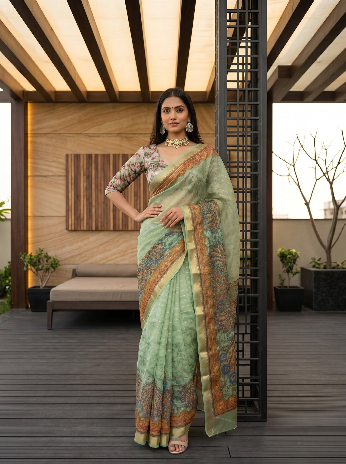 MIMOSA Olive Saree Saree — pose 4 styling detail