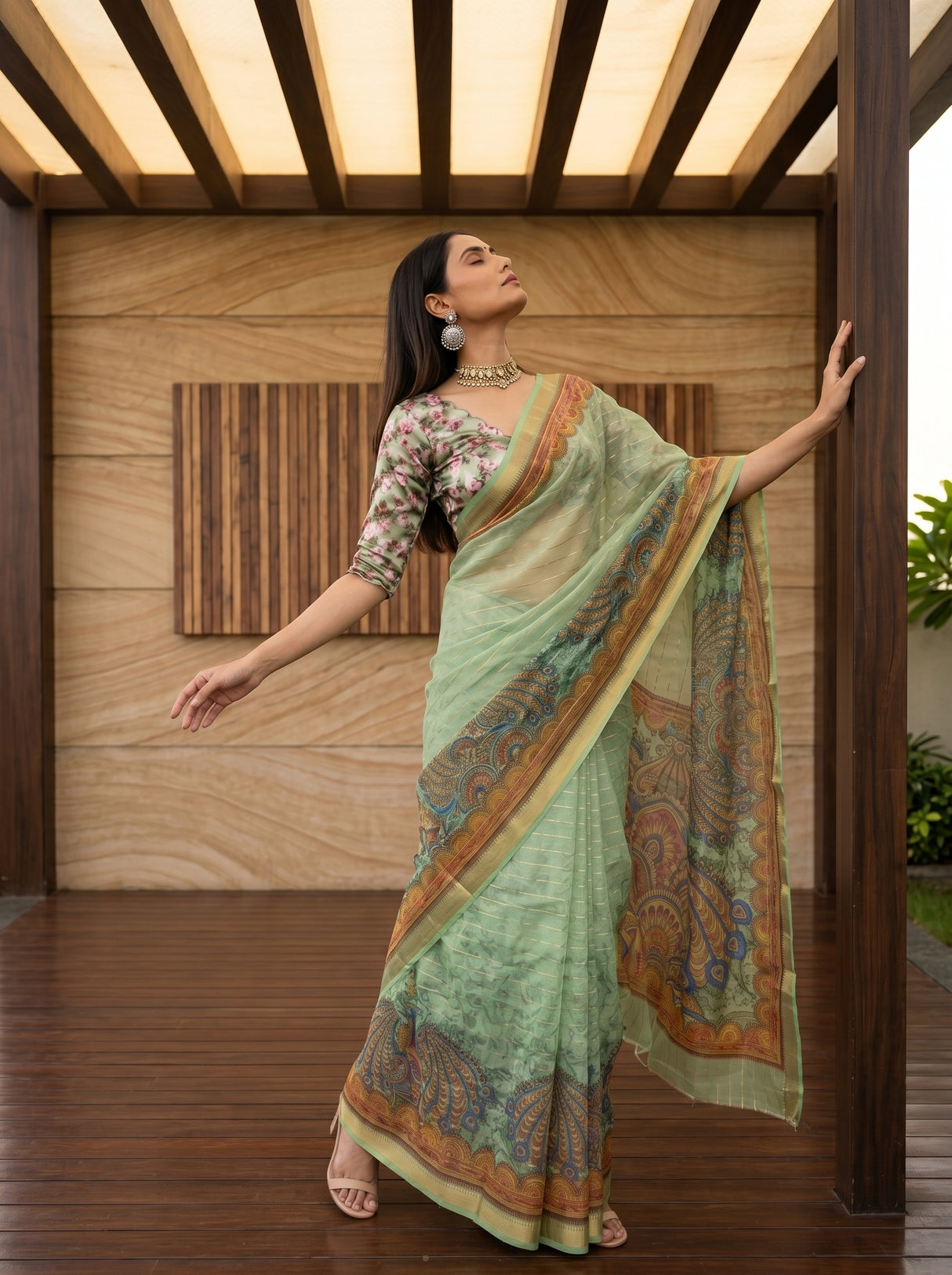 MIMOSA Olive Saree Saree — pose 5 styling detail