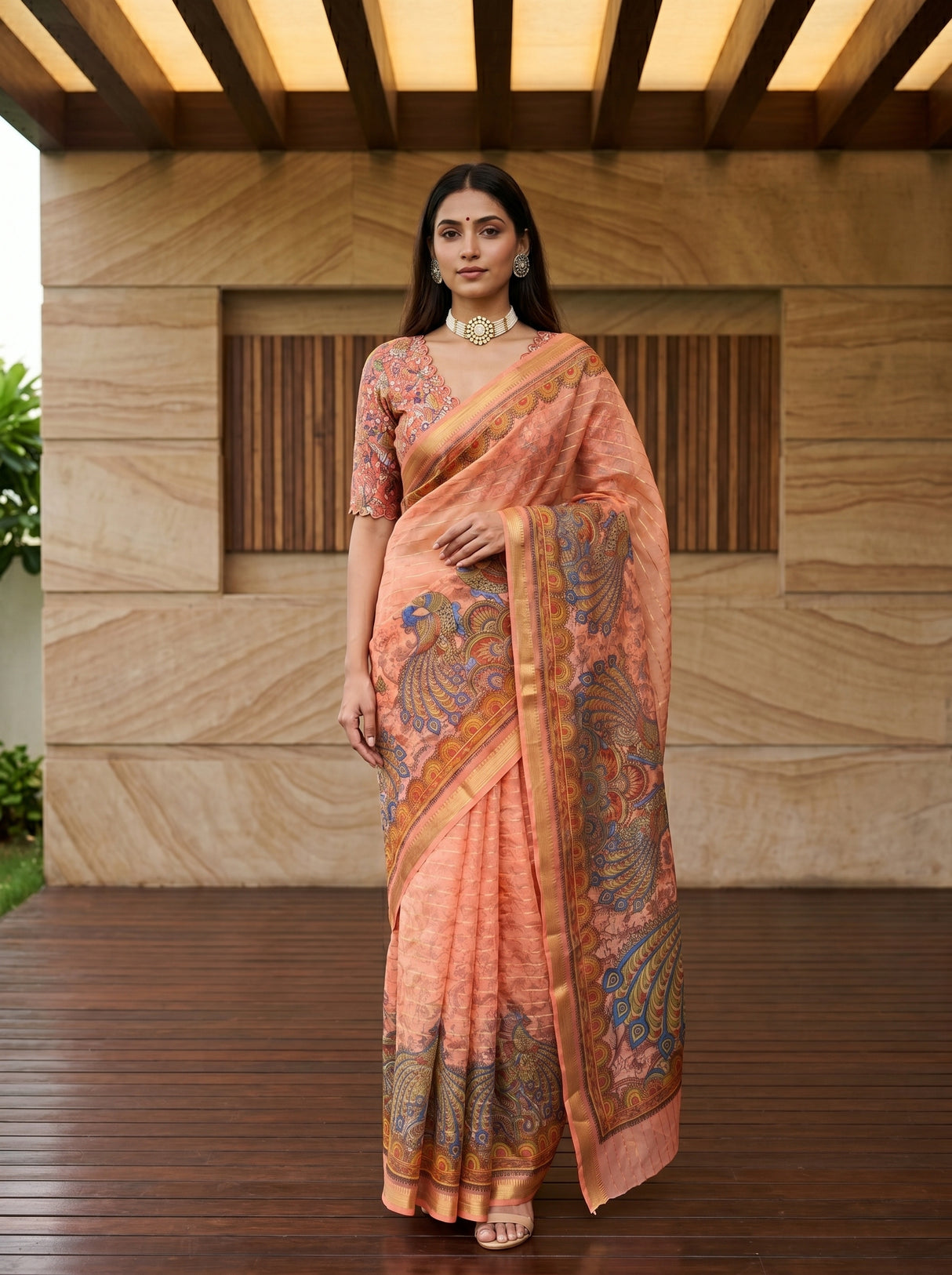 Peach Saree