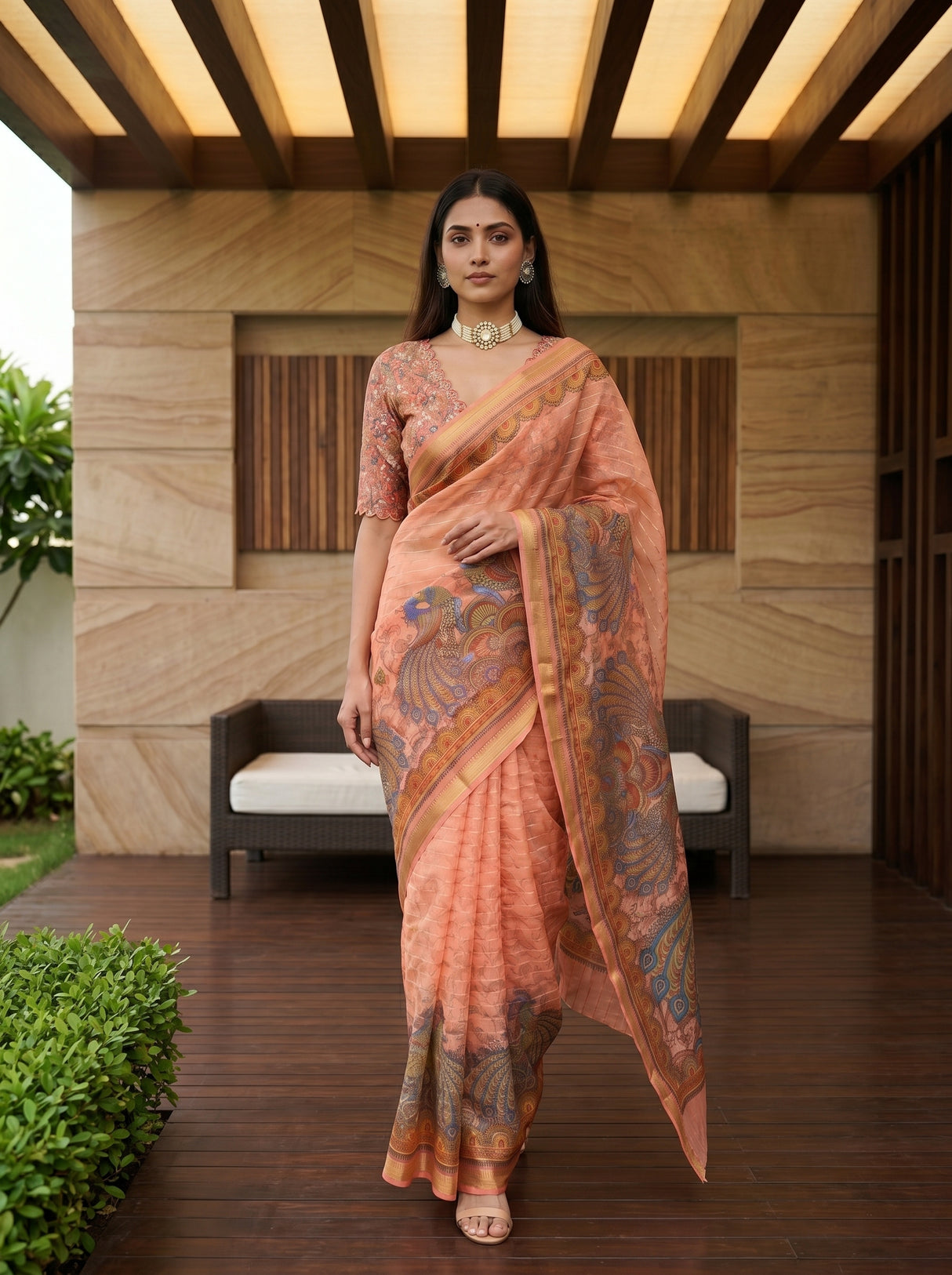MIMOSA Peach Saree Saree — pose 6 styling detail