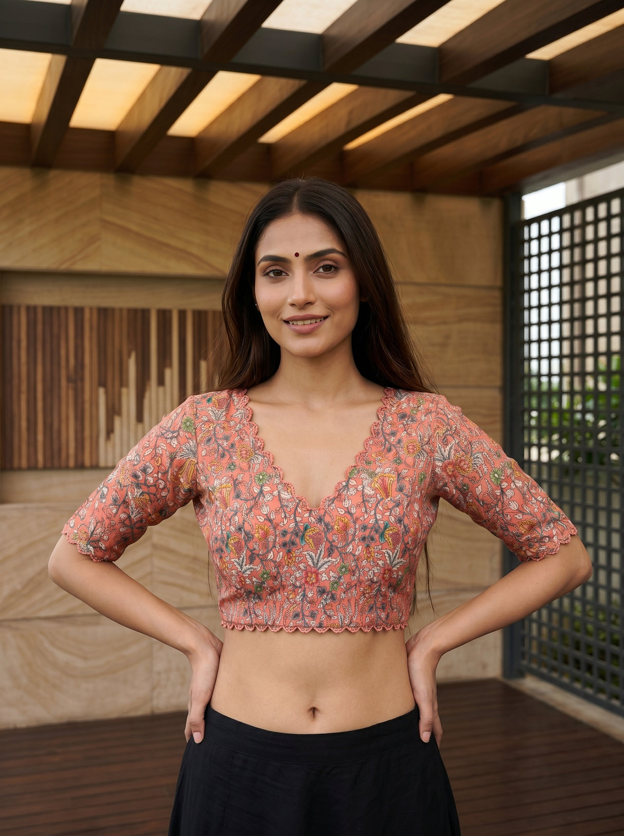 MIMOSA Peach Saree Saree — blouse close-up