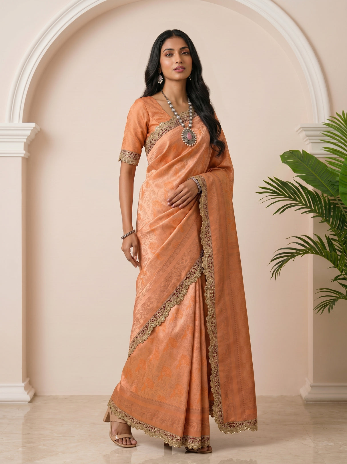 MIMOSA Orange Saree Saree — pose 5 styling detail