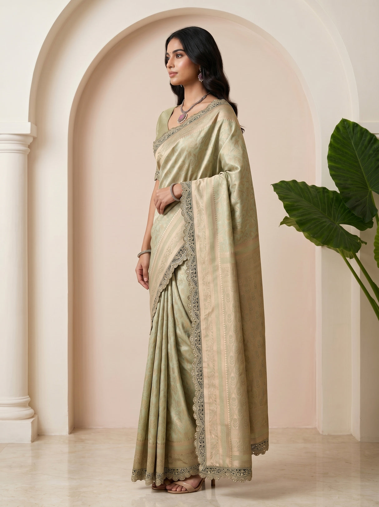 MIMOSA Pista Saree Saree — pose 3 styling detail