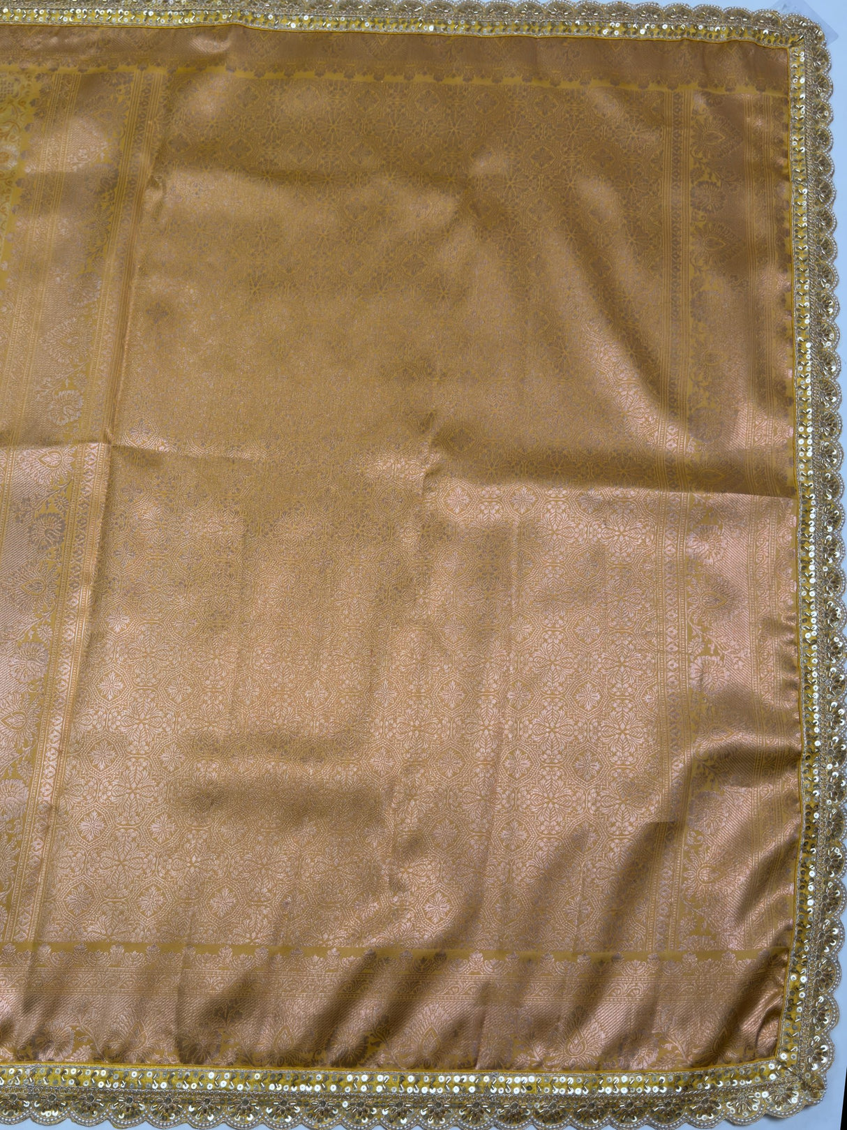 MIMOSA Mustard Kanjivaram Art Silk Saree — pallu and zari work detail