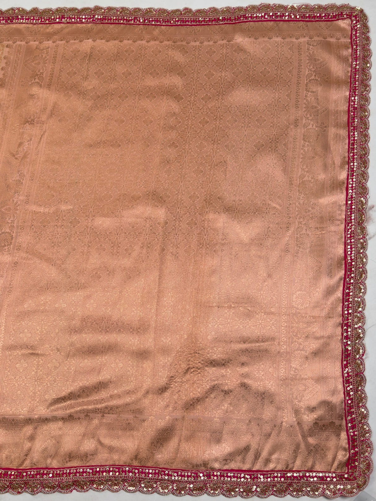 MIMOSA Peach Kanjivaram Art Silk Saree — pallu and zari work detail