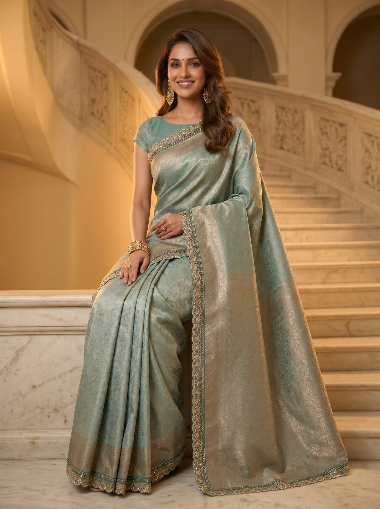 MIMOSA Sapphire Kanjivaram Art Silk Saree — pallu detail