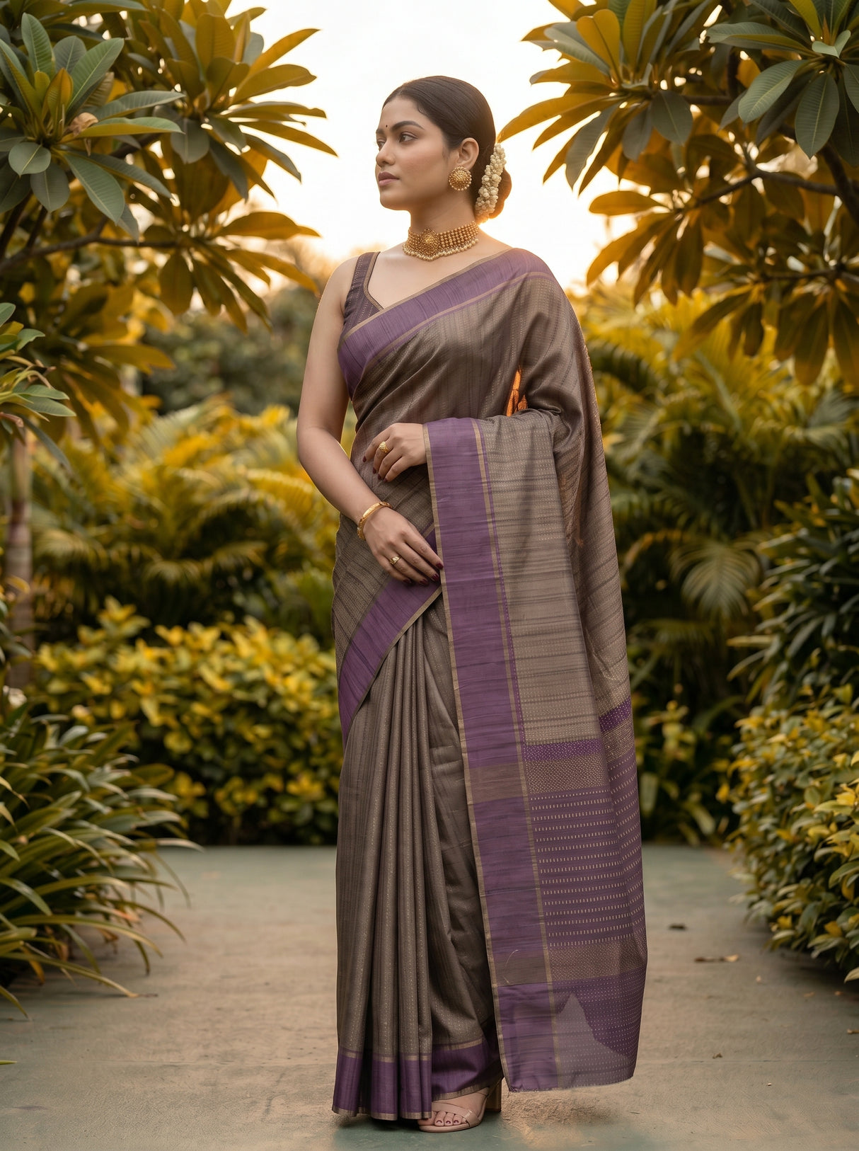 MIMOSA Mehndi Banarasi Art Silk Saree — Saree pallu and body detail