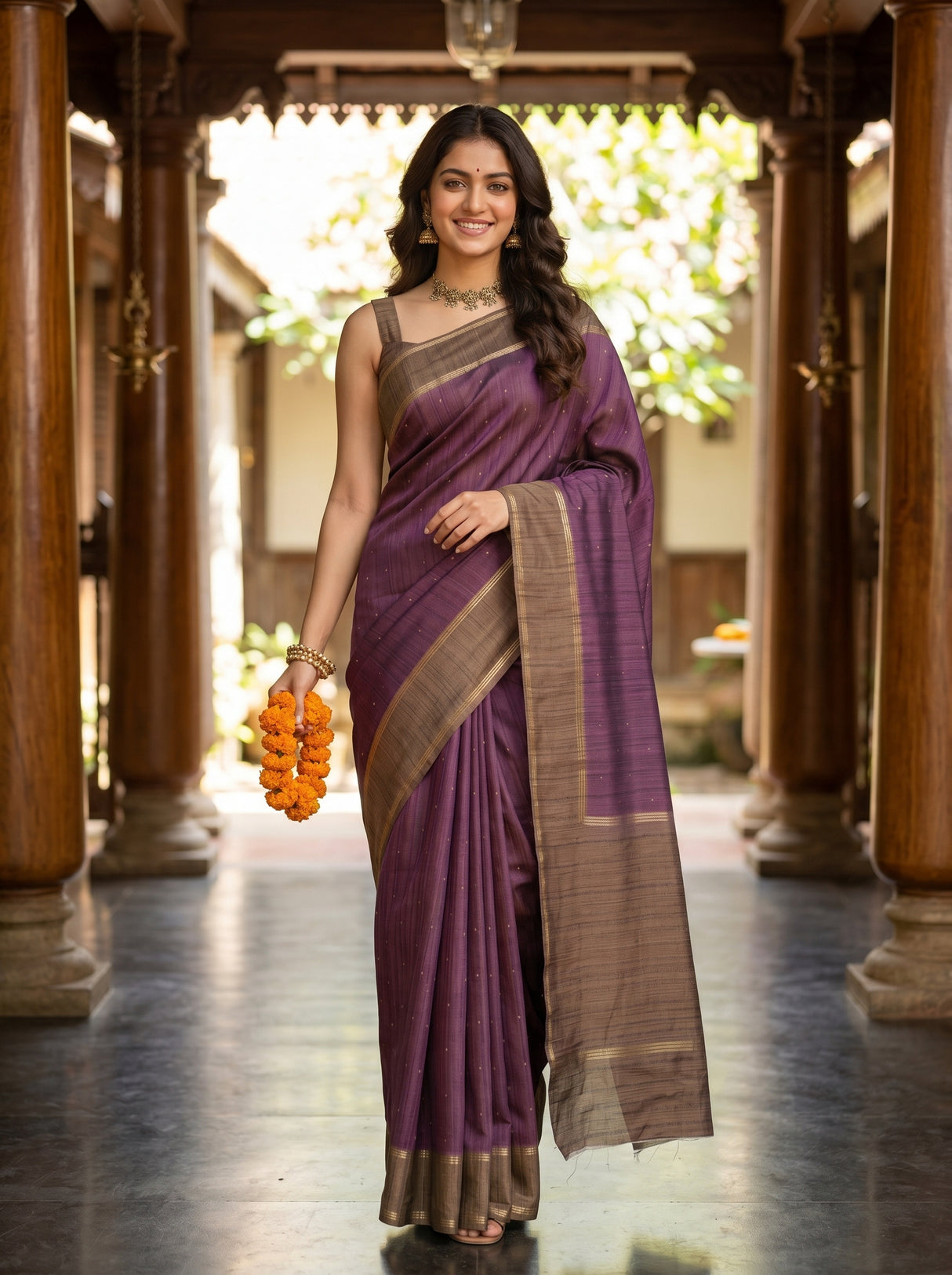 MIMOSA Wine Saree Saree — pose 6 styling detail
