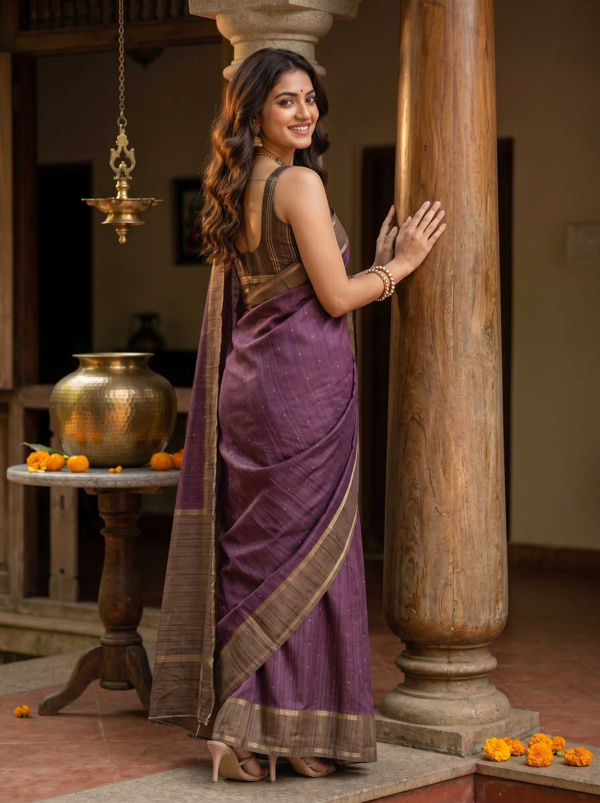 MIMOSA Wine Saree Saree — pose 7 styling detail