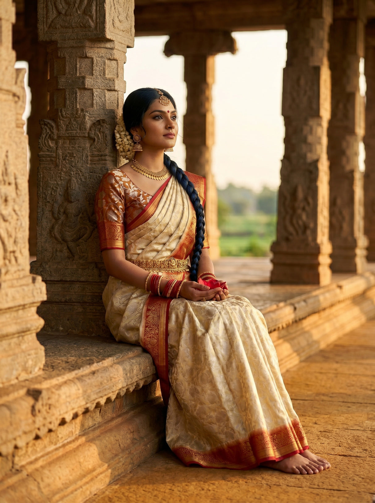 MIMOSA White Kanjivaram Saree — pose 8 styling detail