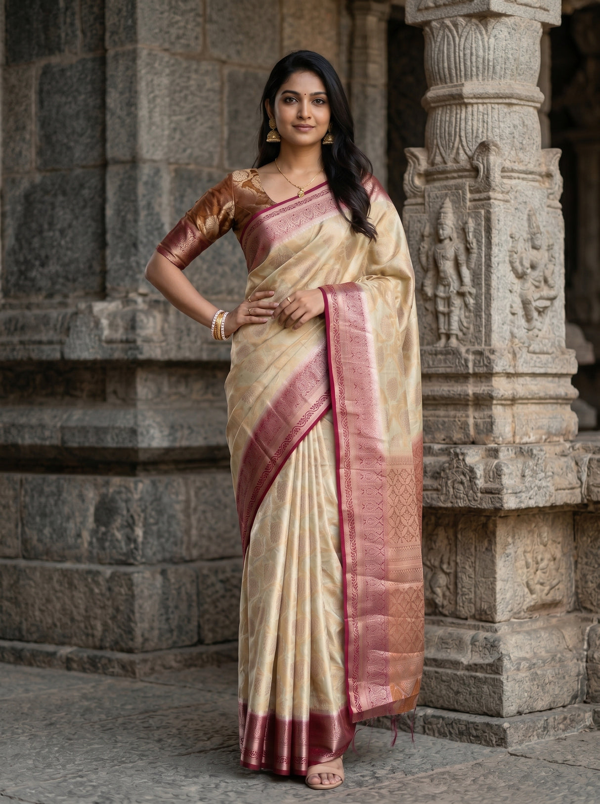 MIMOSA White Kanjivaram Saree — pose 4 styling detail