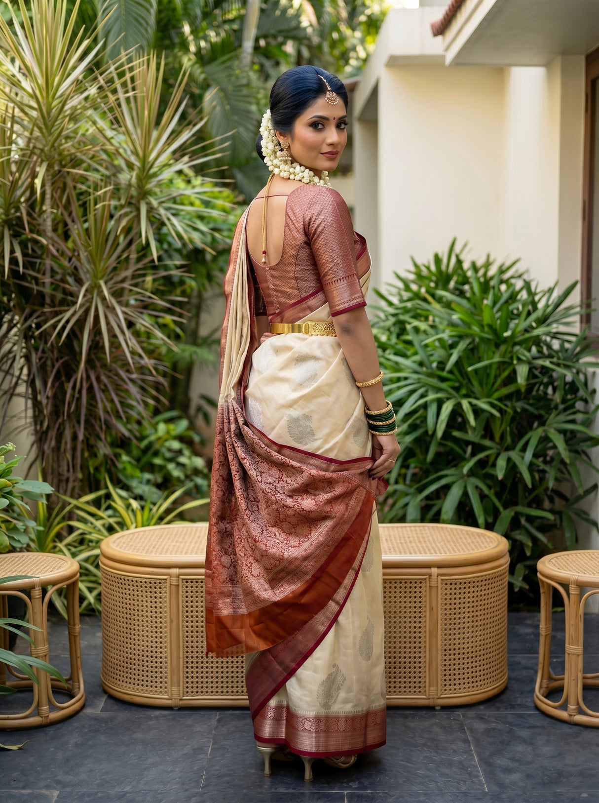 MIMOSA White Kanjivaram Saree — pose 7 styling detail