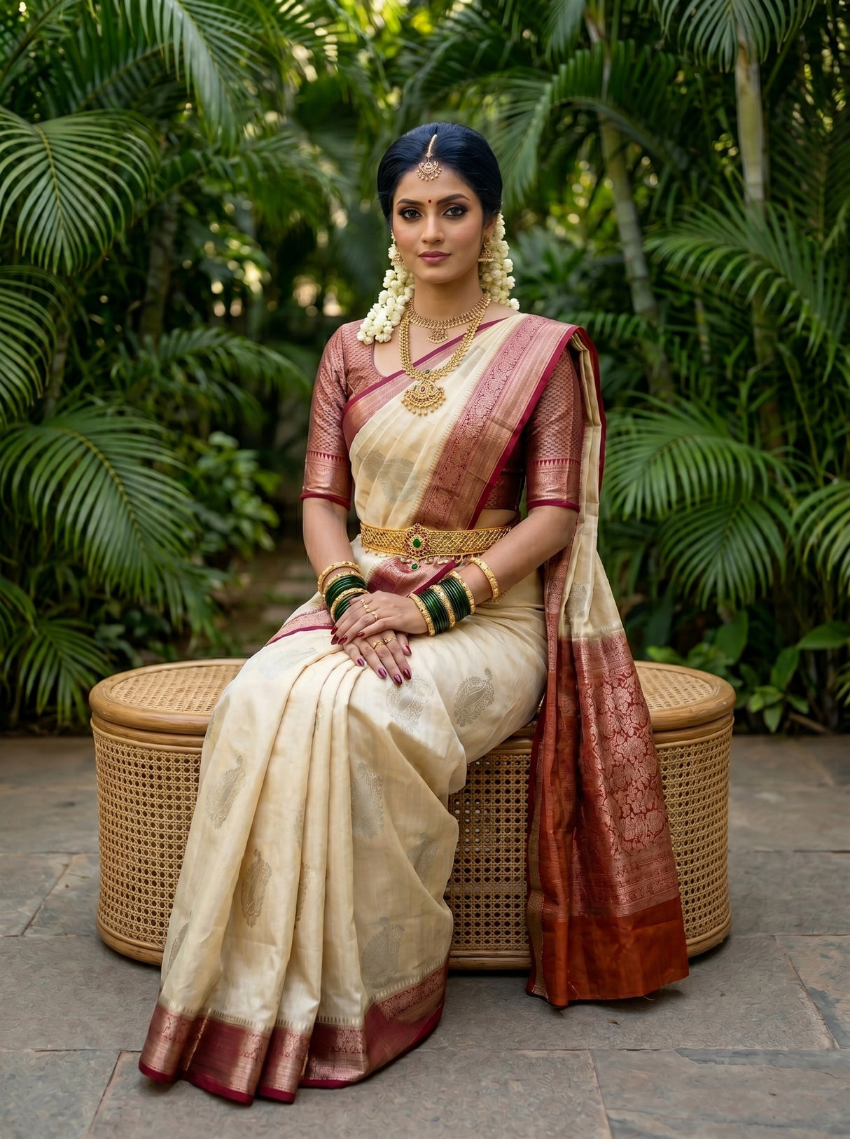 MIMOSA White Kanjivaram Saree — pose 8 styling detail