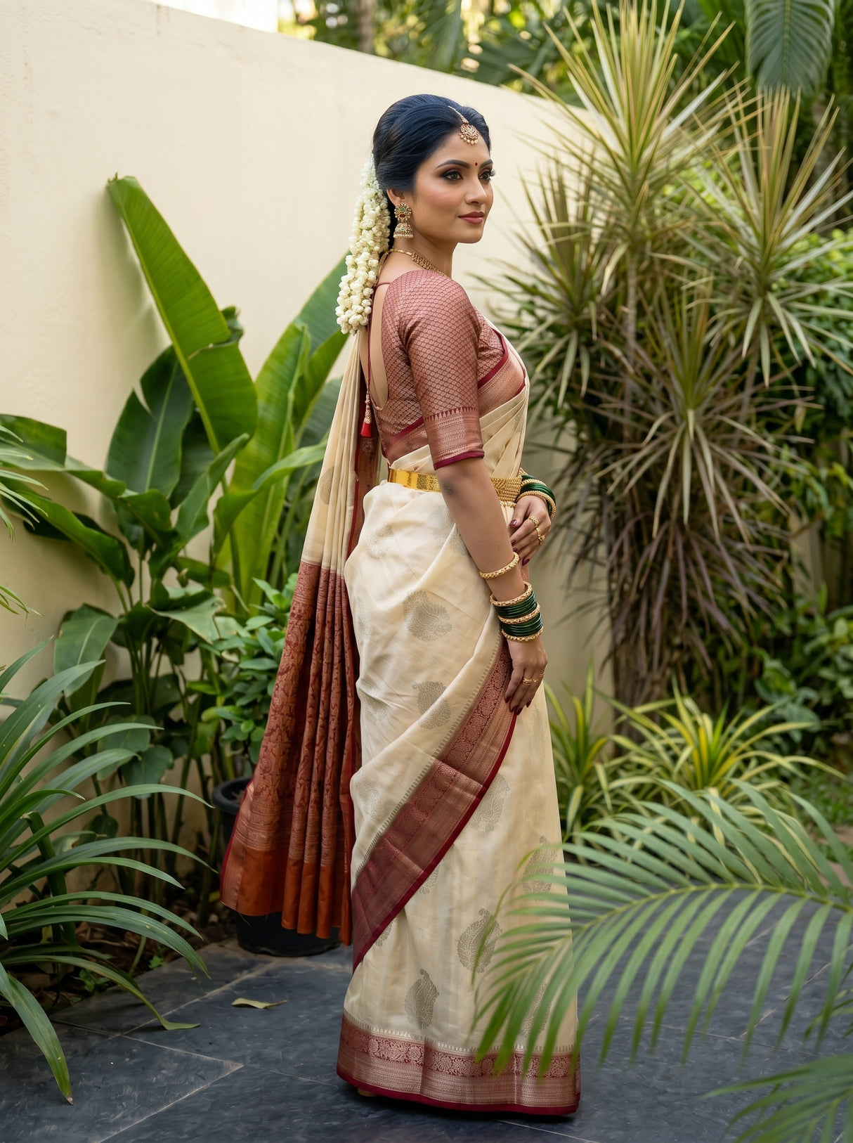 MIMOSA White Kanjivaram Saree — pose 9 styling detail