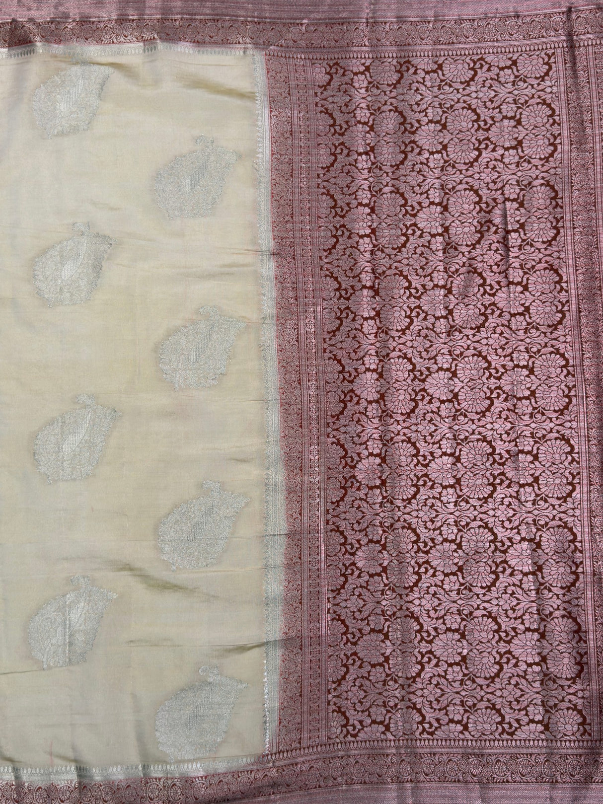 MIMOSA White Kanjivaram Saree — pallu and zari work detail