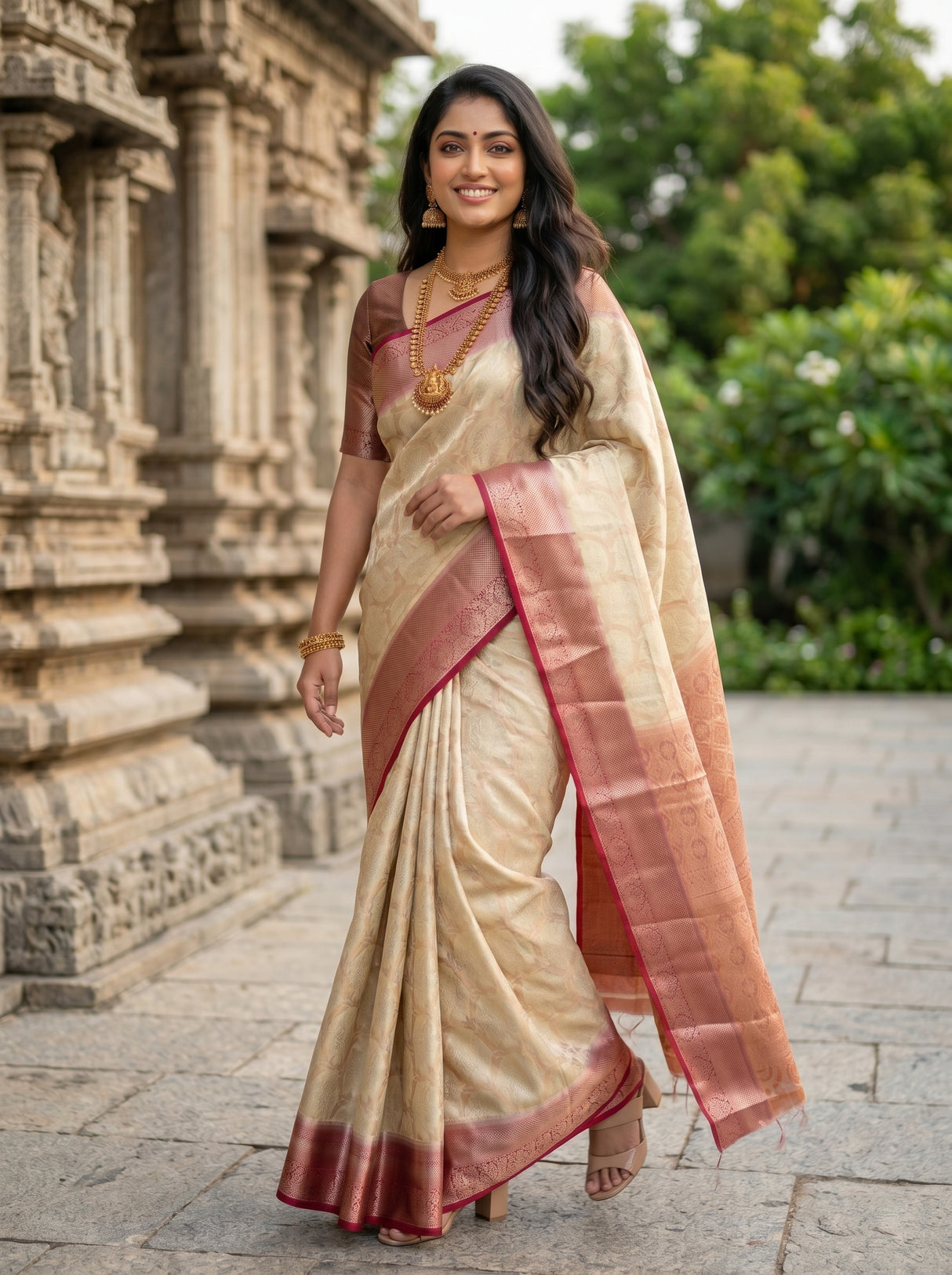 MIMOSA White Kanjivaram Art Silk Saree — pose 6 styling detail