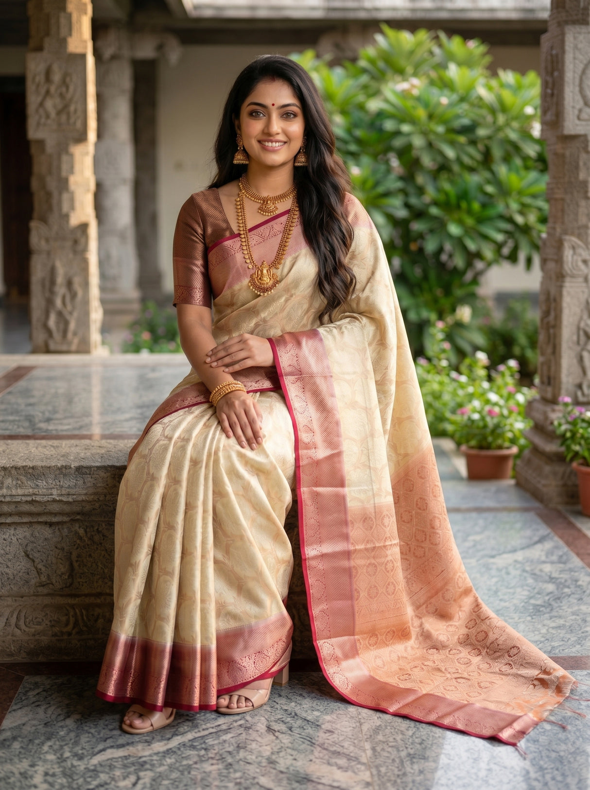 MIMOSA White Kanjivaram Art Silk Saree — pose 7 styling detail