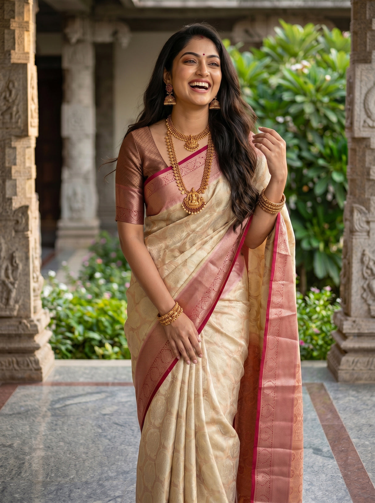 MIMOSA White Kanjivaram Art Silk Saree — pose 9 styling detail