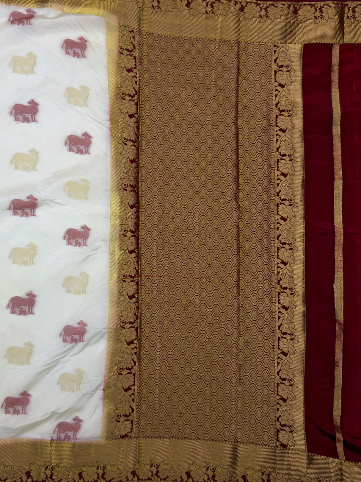 MIMOSA White Kanjivaram Saree — pallu and zari work detail