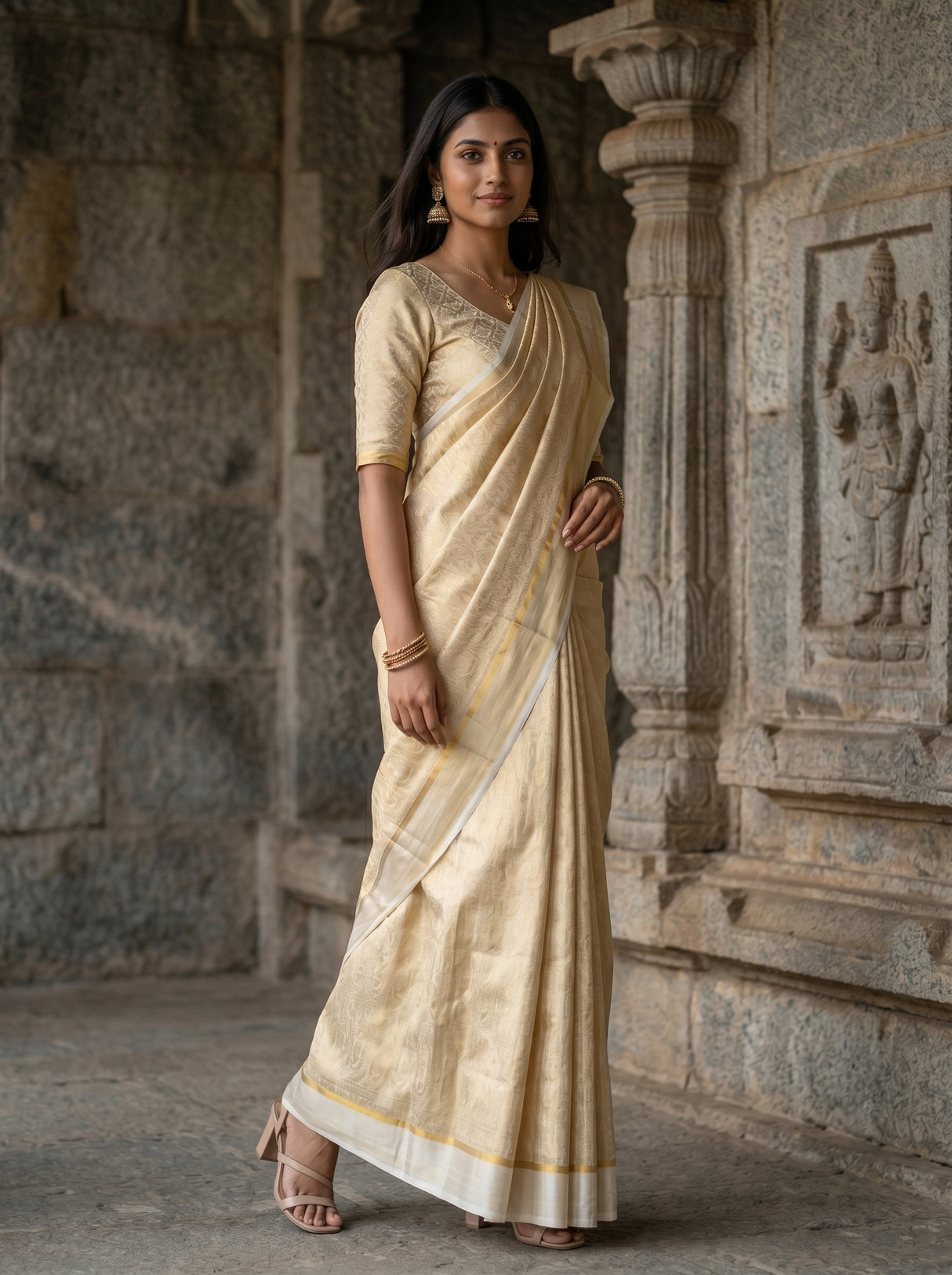 MIMOSA White Mysore Silk Saree — pose 5 styling detail