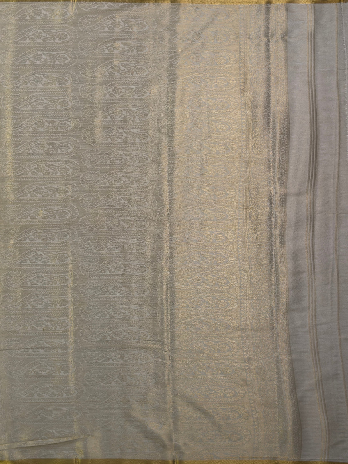 MIMOSA White Mysore Silk Saree — pallu and zari work detail
