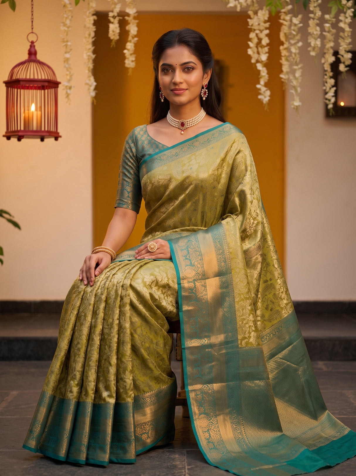 MIMOSA Olive Saree Saree — pose 10 styling detail