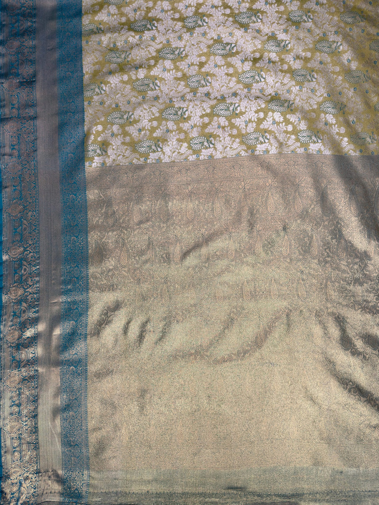 MIMOSA Olive Saree Saree — pallu and zari work detail