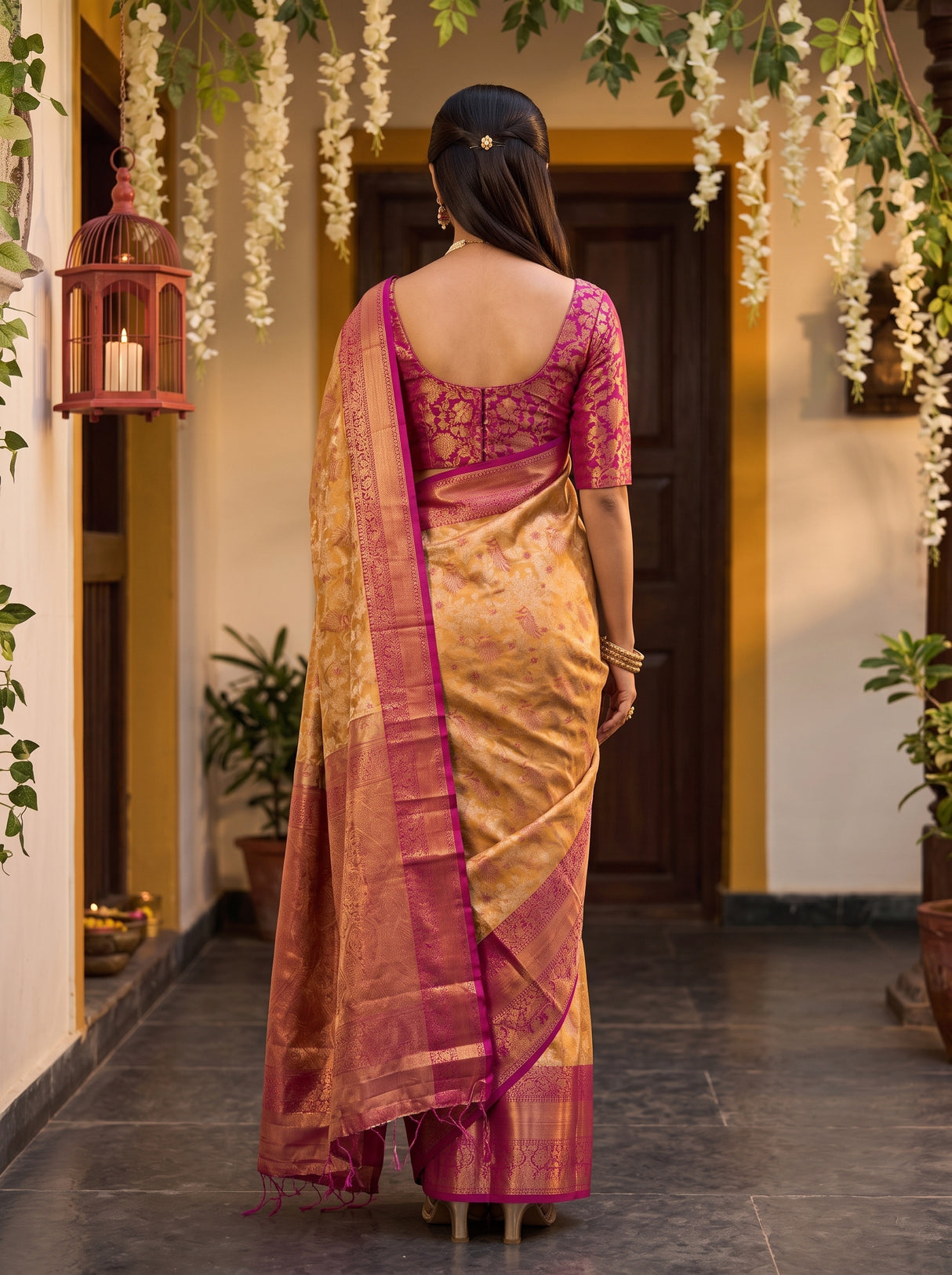 MIMOSA Orange Saree Saree — pose 2 styling detail