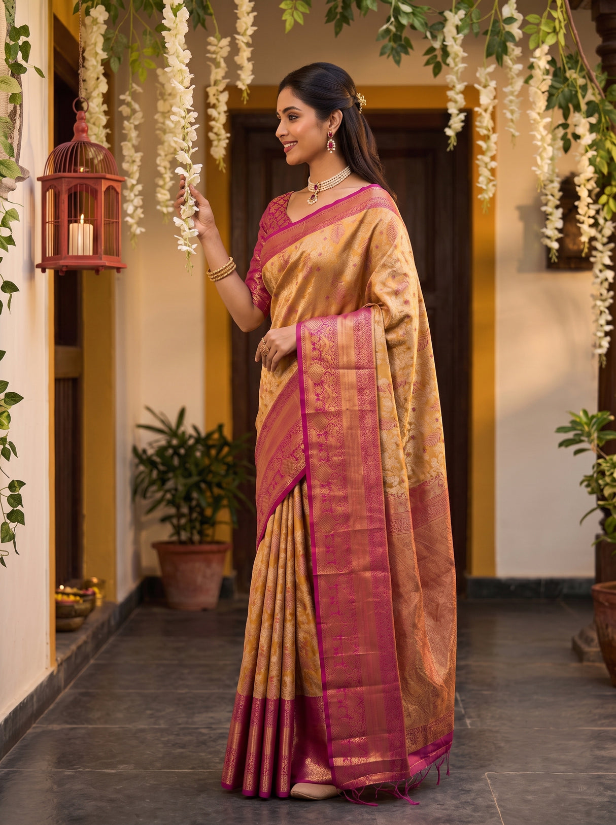 MIMOSA Orange Saree Saree — pose 3 styling detail