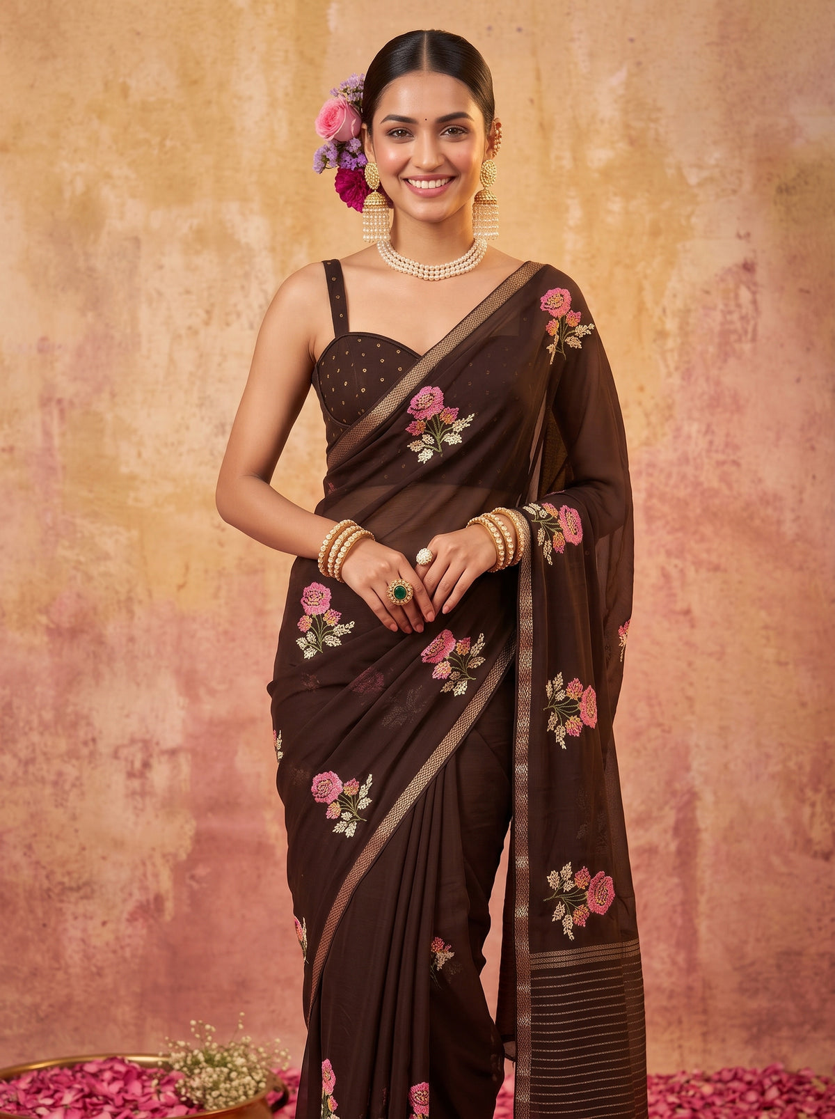 MIMOSA Black Jaipur Saree — pose 10 styling detail