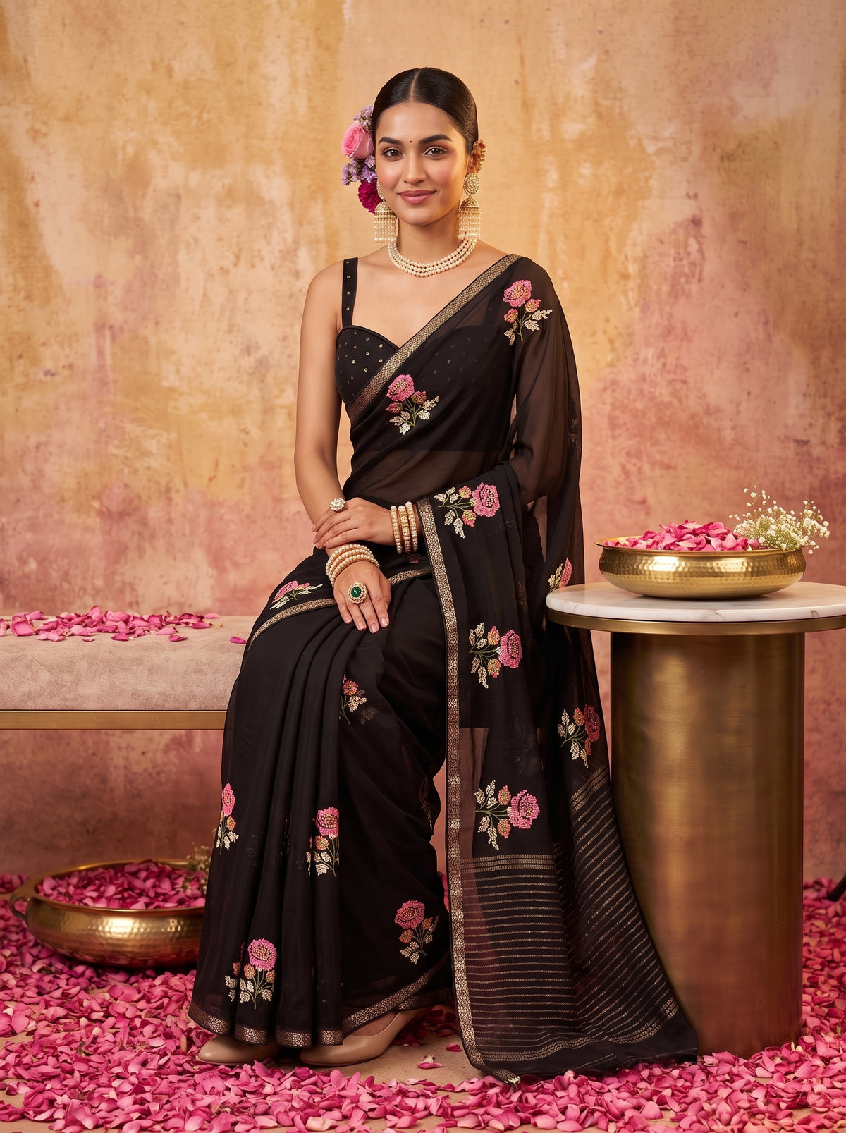 MIMOSA Black Jaipur Saree — pose 8 styling detail