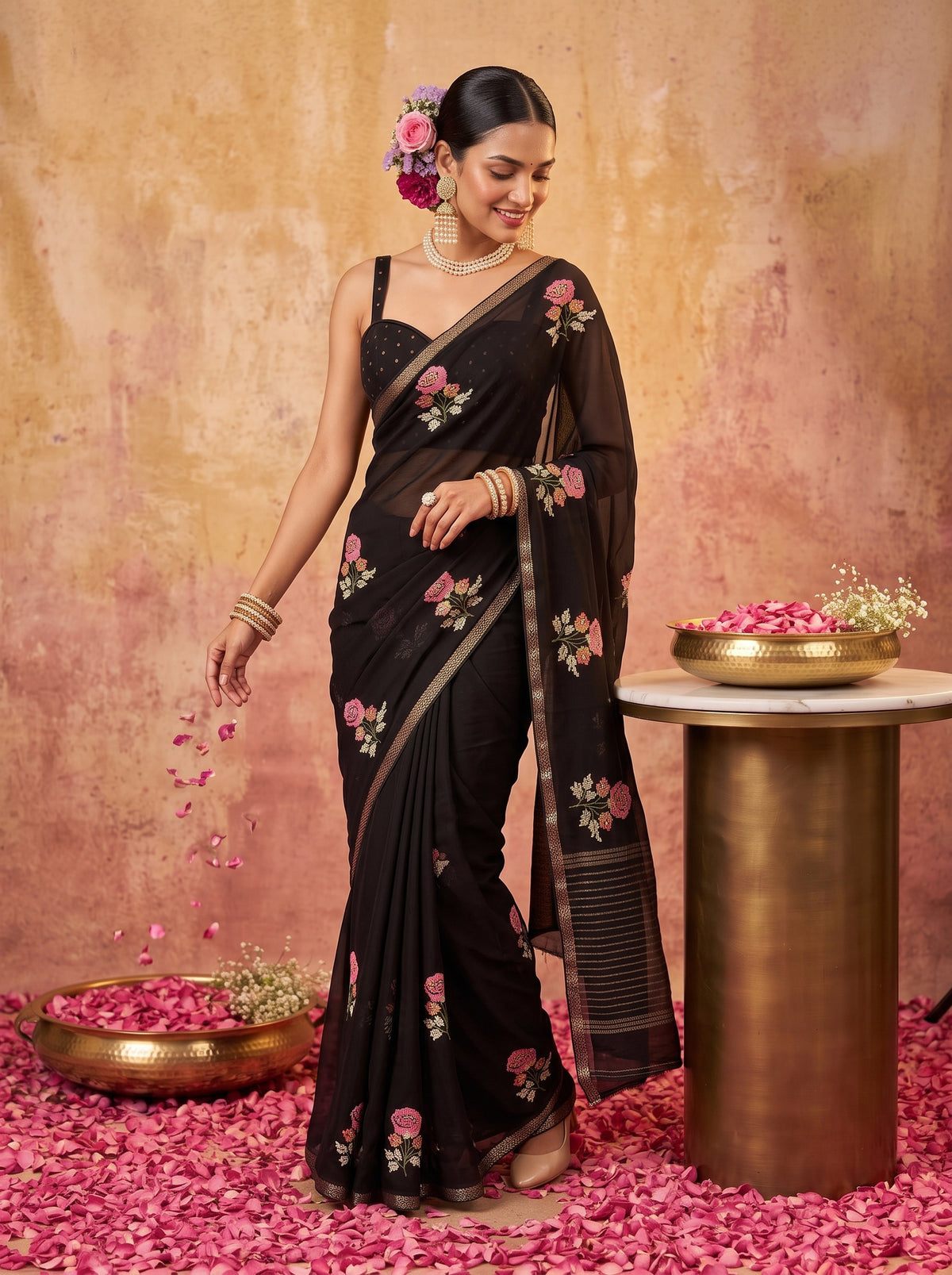MIMOSA Black Jaipur Saree — pose 9 styling detail