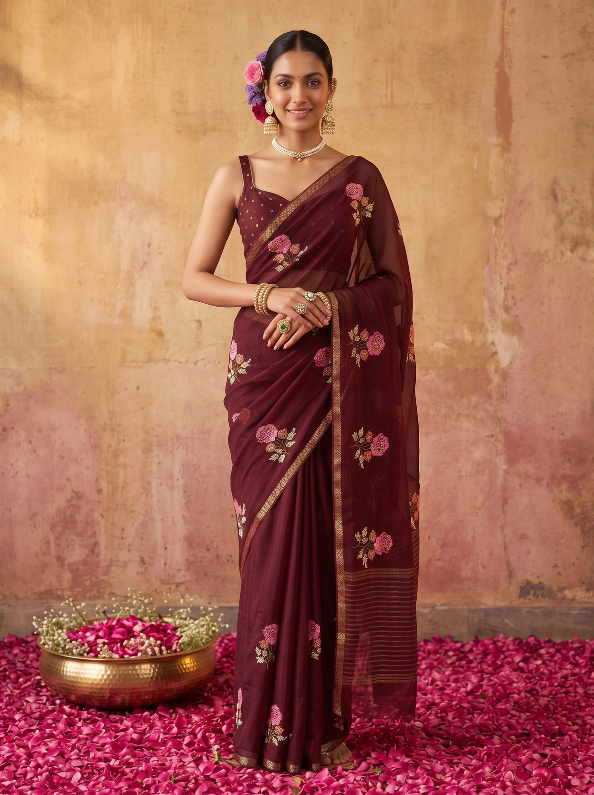 MIMOSA Chocolate Jaipur Saree — pose 10 styling detail