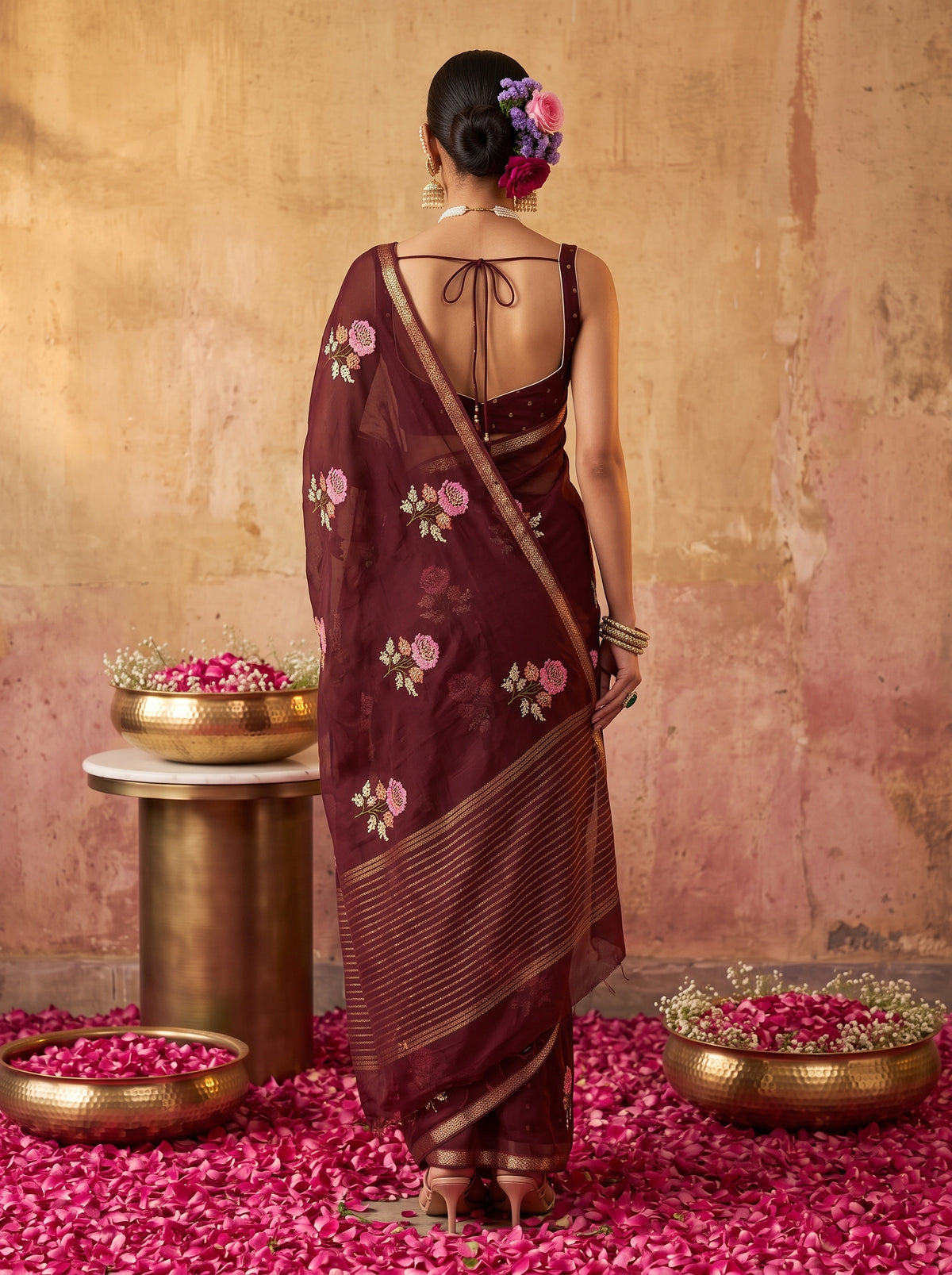 MIMOSA Chocolate Jaipur Saree — pose 2 styling detail