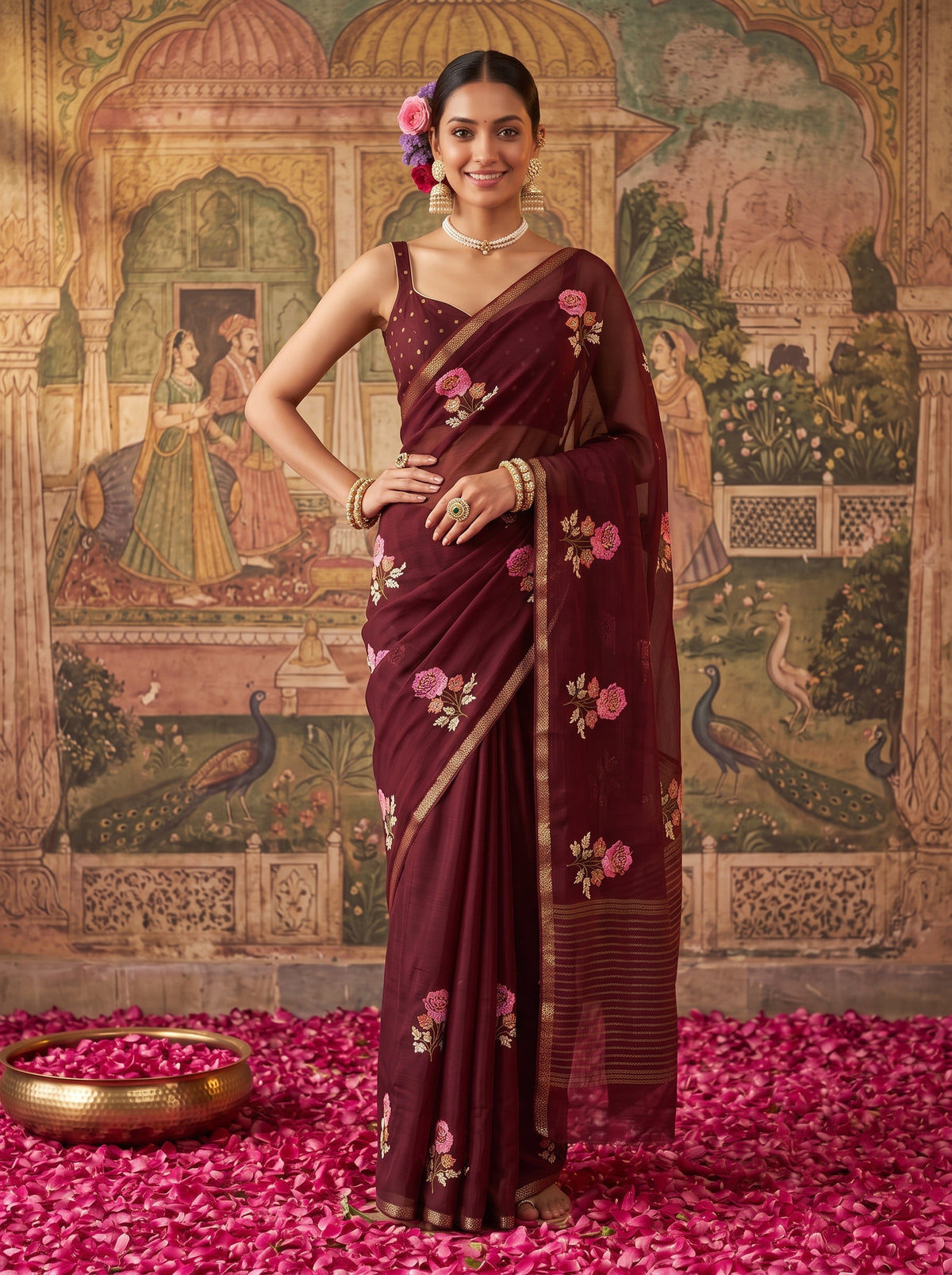 MIMOSA Chocolate Jaipur Saree — pose 4 styling detail