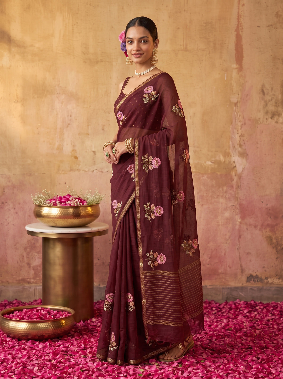 MIMOSA Chocolate Jaipur Saree — pose 9 styling detail