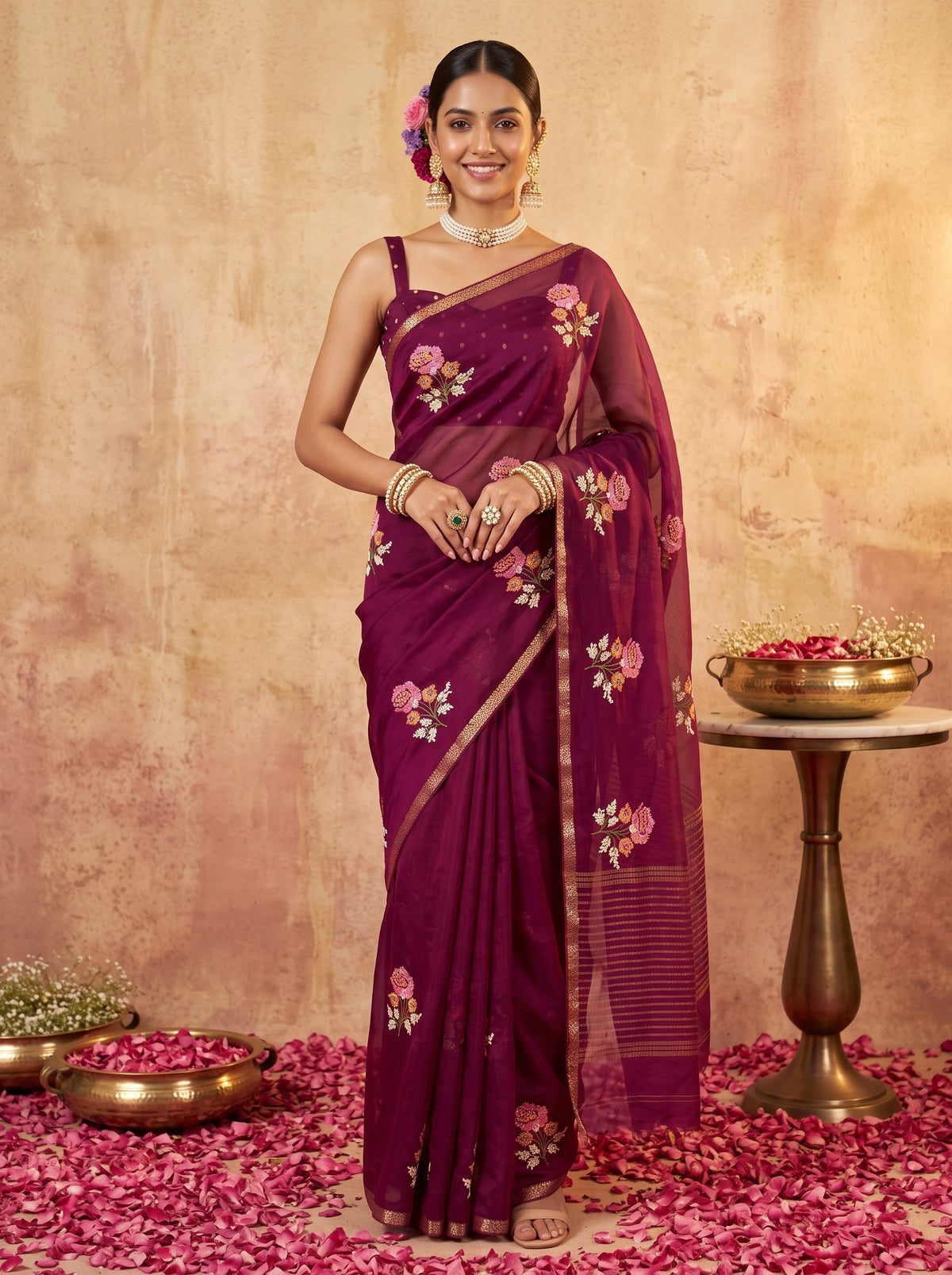 MIMOSA Magenta Jaipur Saree — front view on mannequin