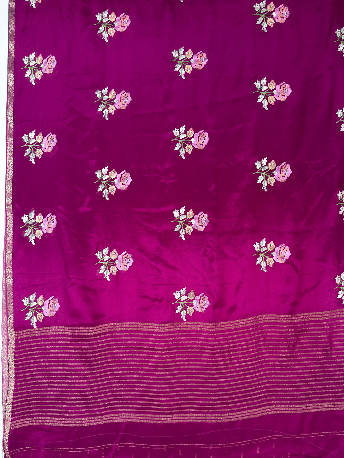 MIMOSA Magenta Jaipur Saree — pallu and zari work detail