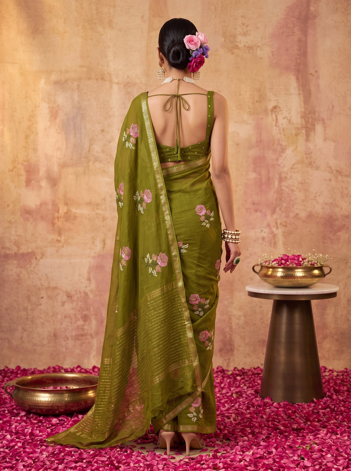 MIMOSA Olive Jaipur Saree — pose 2 styling detail