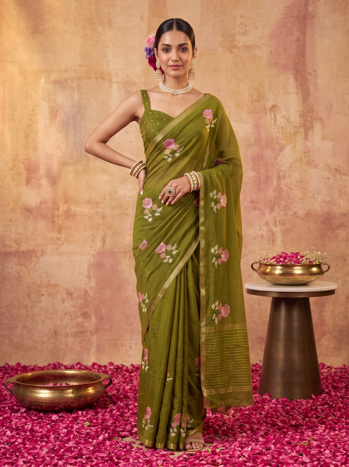 MIMOSA Olive Jaipur Saree — pose 4 styling detail