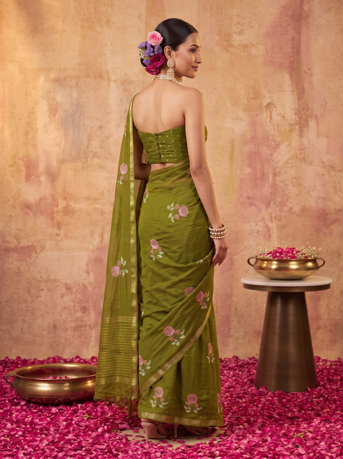 MIMOSA Olive Jaipur Saree — pose 5 styling detail