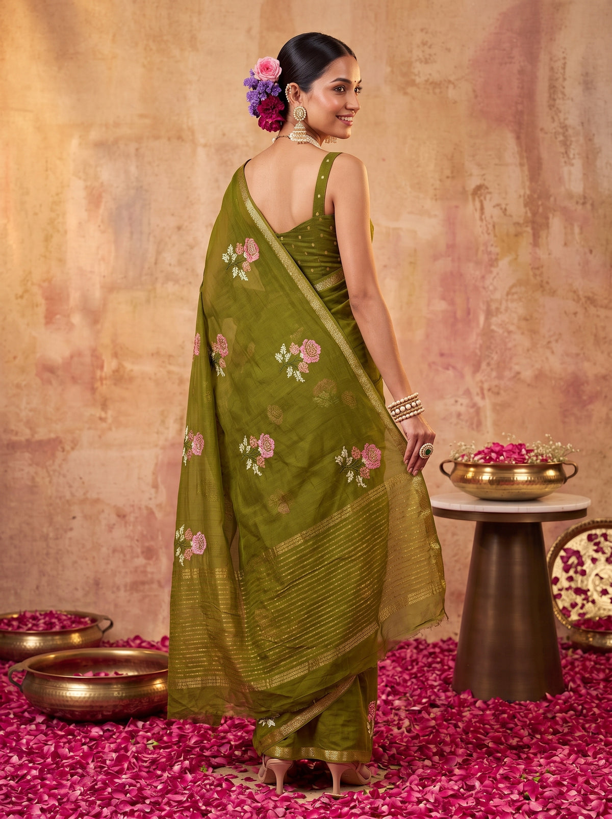 MIMOSA Olive Jaipur Saree — pose 7 styling detail
