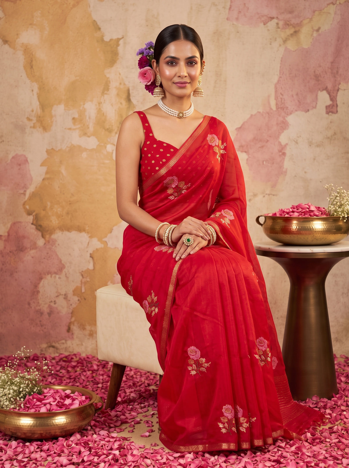 MIMOSA Red Jaipur Saree — pose 8 styling detail