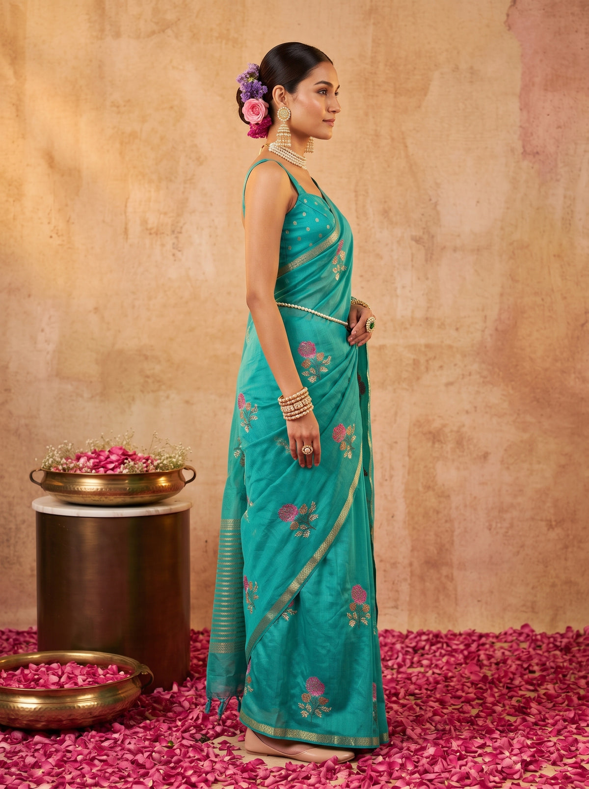 MIMOSA Rama Jaipur Saree — pose 3 styling detail