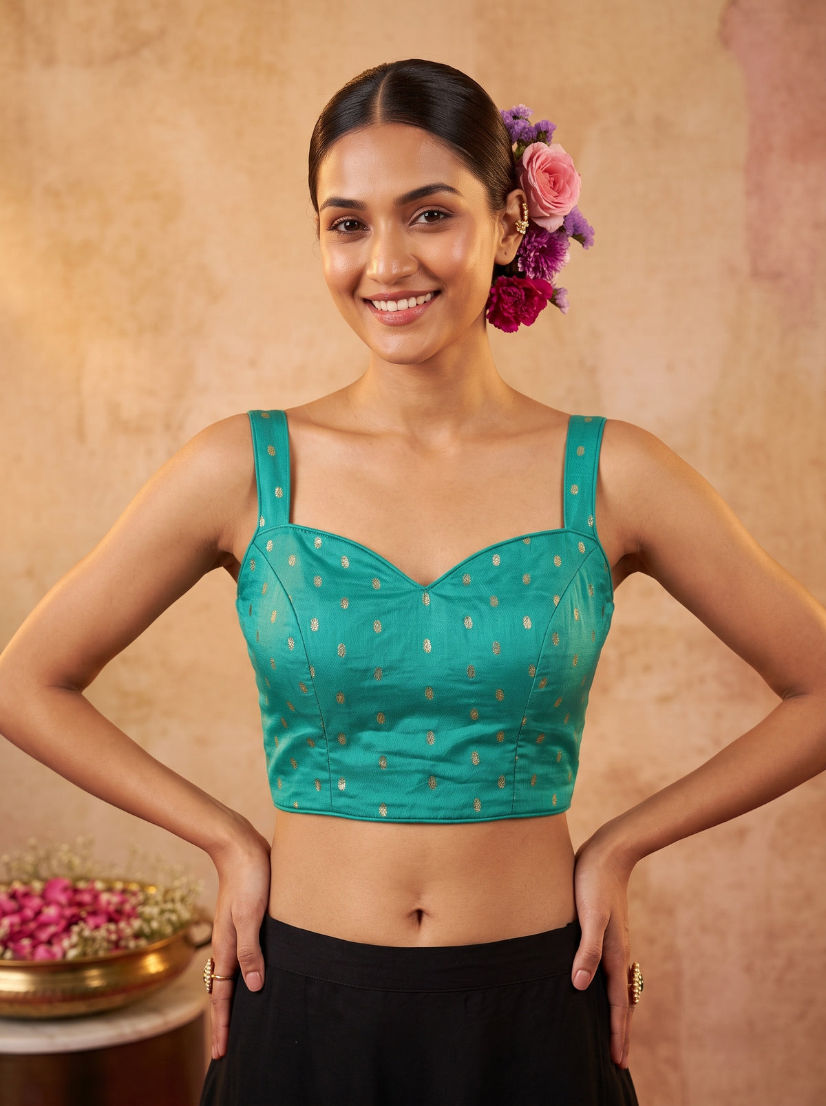 MIMOSA Rama Jaipur Saree — blouse close-up